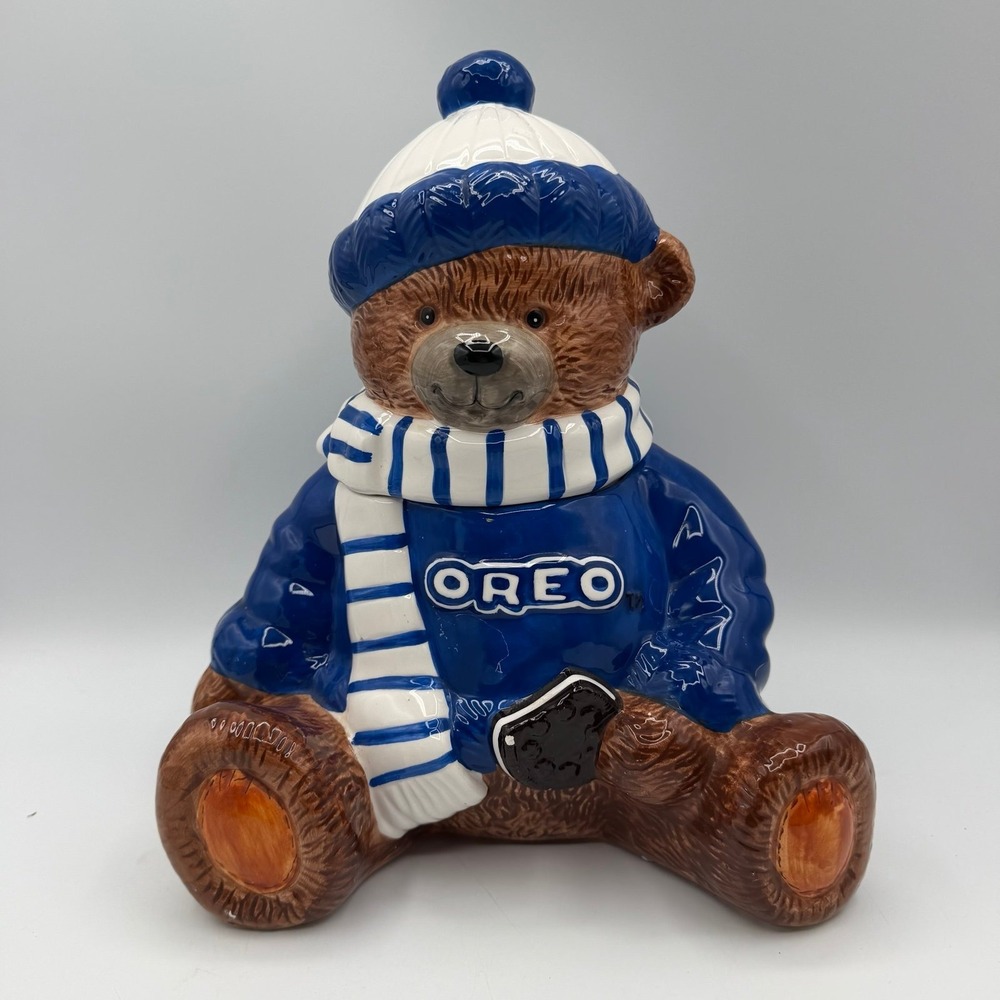 Oreo Bear Cookie Jar Houston Harvest 2001 Fourth Series Ceramic Blue White